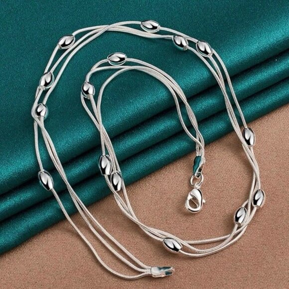 NWT Beaded Layered Chain Necklace S925 Silver 17" Minimalist Contemporary - Picture 7 of 10